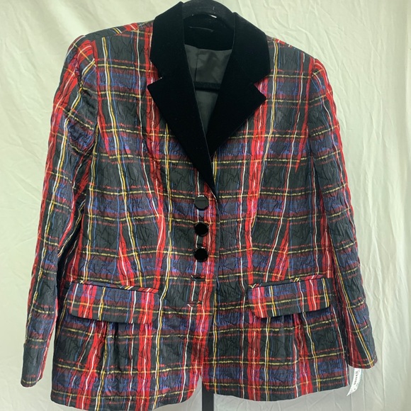 Algo Women’s Black Watch plaid jacket velvet lapel - Picture 1 of 8